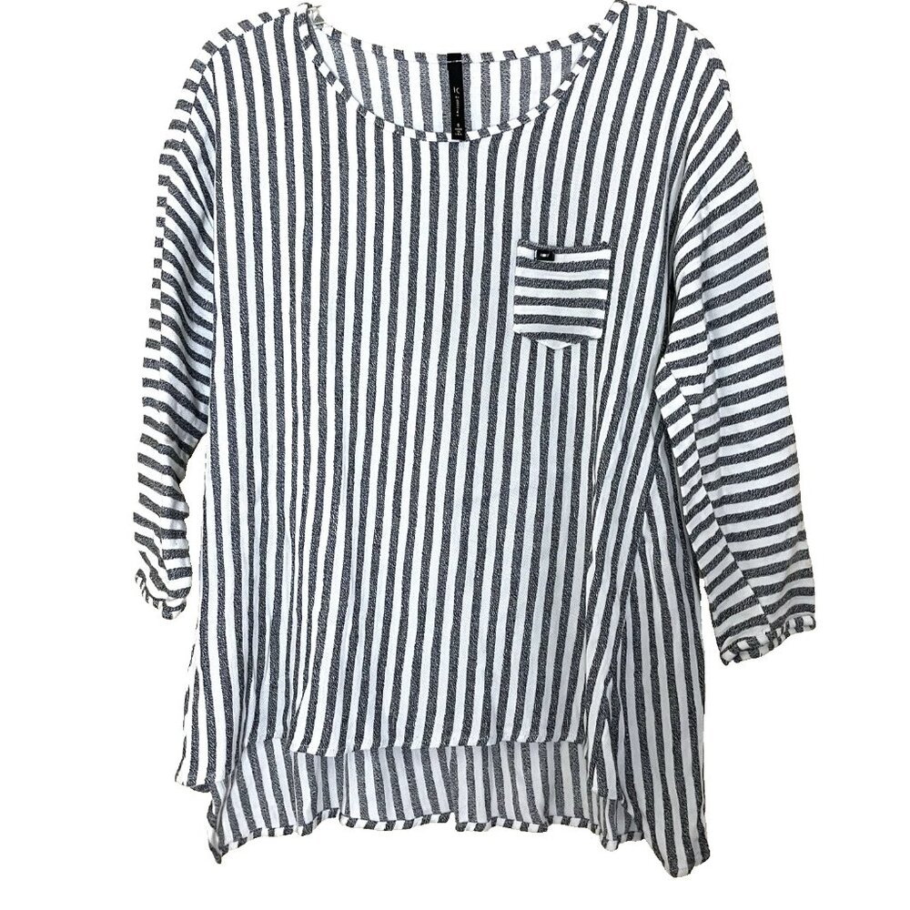 IC by Connie K Tunic Top Blouse Small Art to Wear Striped Hi-Low Coastal Artsy
